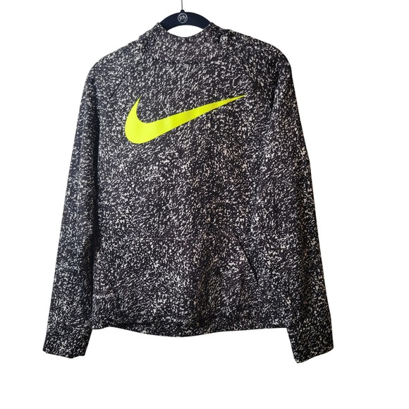 Nike Dri-FIT Pullover Hoodie XL Black Speckled Volt Green Swoosh Sweatshirt - Picture 3 of 14
